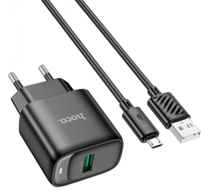 HOCO Зарядний пристрій HOCO C140A Smart USB QC3.0 + USB to cable Micro Black (6942007627801)