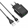 HOCO Зарядний пристрій HOCO C72Q Glorious USB QC3.0 + cable USB to USB-C 18W Black (6931474732545)