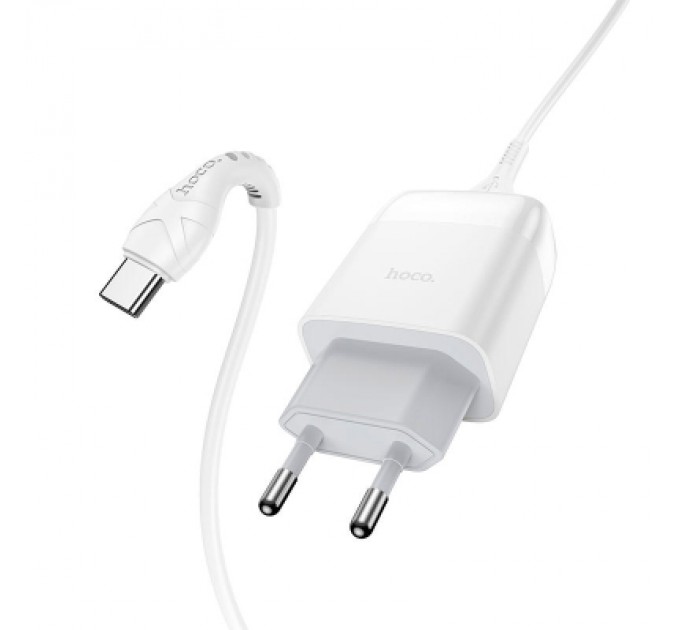HOCO Зарядний пристрій HOCO C72Q Glorious USB QC3.0 + cable USB to USB-C 18W White (6931474732552)