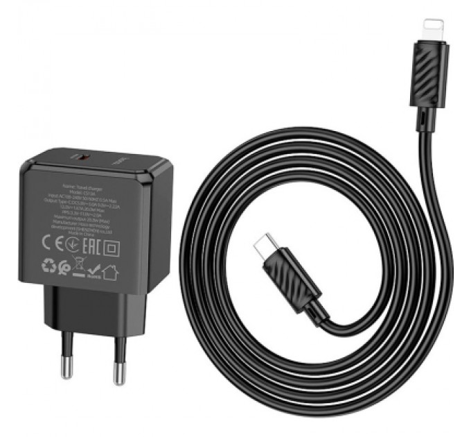 HOCO Зарядний пристрій HOCO CS13A Ocean USB-C PD20W + cable USB-C to Lightning Black (6942007603829)