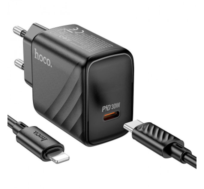 HOCO Зарядний пристрій HOCO CS22A Value USB-C PD30W + cable USB-C to Lightning Black (6942007609920)