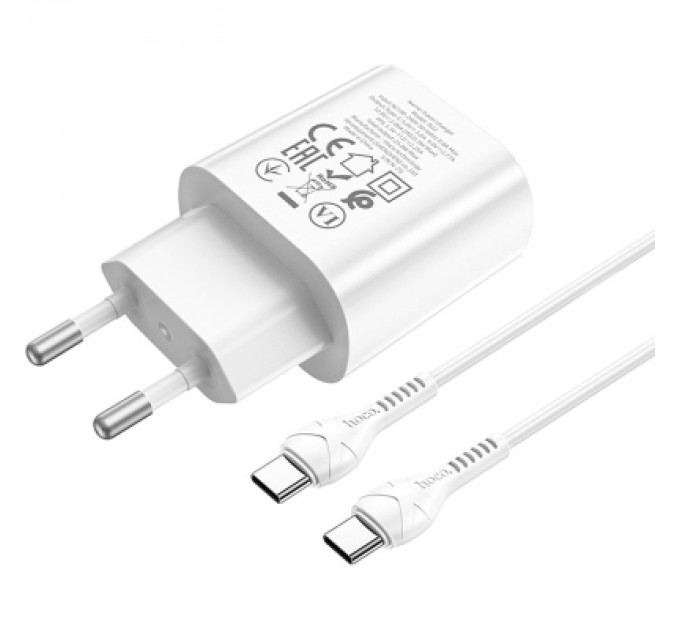 HOCO Зарядний пристрій HOCO N22 Jetta USB-C PD25W + cable USB-C to USB-C White (6931474760081)