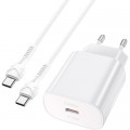 HOCO Зарядний пристрій HOCO N22 Jetta USB-C PD25W + cable USB-C to USB-C White (6931474760081)