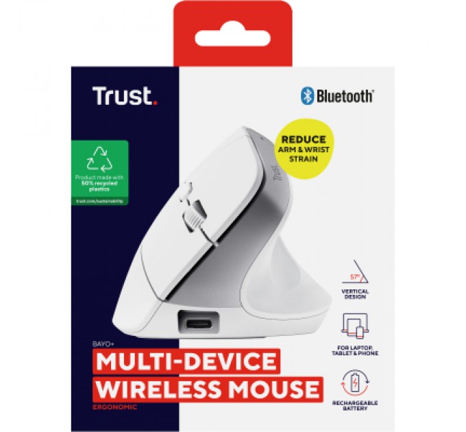Trust Мишка Trust Bayo+ Ergonomic Wireless/Bluetooth White (25399)