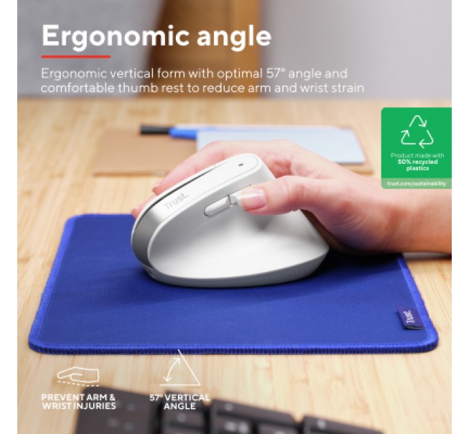 Trust Мишка Trust Bayo+ Ergonomic Wireless/Bluetooth White (25399)