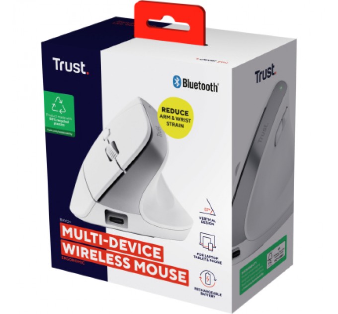 Trust Мишка Trust Bayo+ Ergonomic Wireless/Bluetooth White (25399)