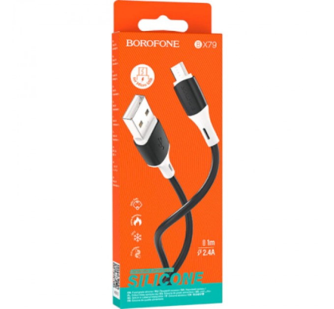 BOROFONE Дата кабель USB 2.0 AM to Micro 5P 1.0m 2.4A silicone BX79 black BOROFONE (6974443384765)