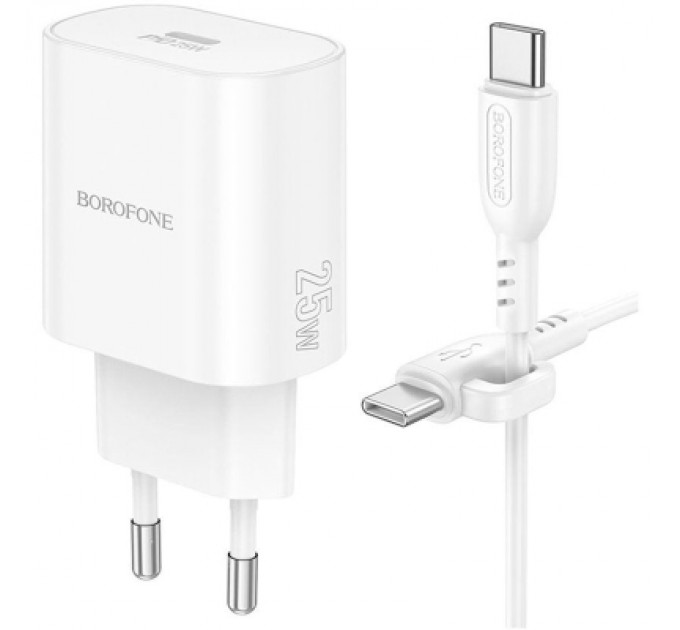 BOROFONE Зарядний пристрій BOROFONE BA82A Platinum USB-C PD25W + cable USB-C to USB-C White (6941991112270)