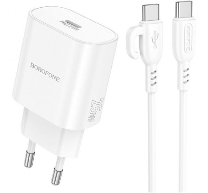 BOROFONE Зарядний пристрій BOROFONE BA82A Platinum USB-C PD25W + cable USB-C to USB-C White (6941991112270)