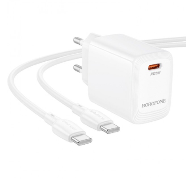 BOROFONE Зарядний пристрій BOROFONE BN26 Fuente USB-C PD20W + cable USB-C to USB-C White (6941991120251)