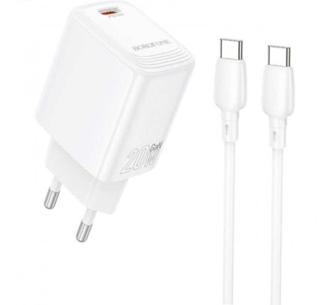 BOROFONE Зарядний пристрій BOROFONE BN26 Fuente USB-C PD20W + cable USB-C to USB-C White (6941991120251)