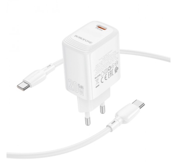 BOROFONE Зарядний пристрій BOROFONE BN26 Fuente USB-C PD20W + cable USB-C to USB-C White (6941991120251)