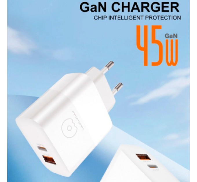 WUW Зарядний пристрій WUW C209 1xUSB-C PD45W + 1xUSB QC3.0 18W White (WUW-C209)