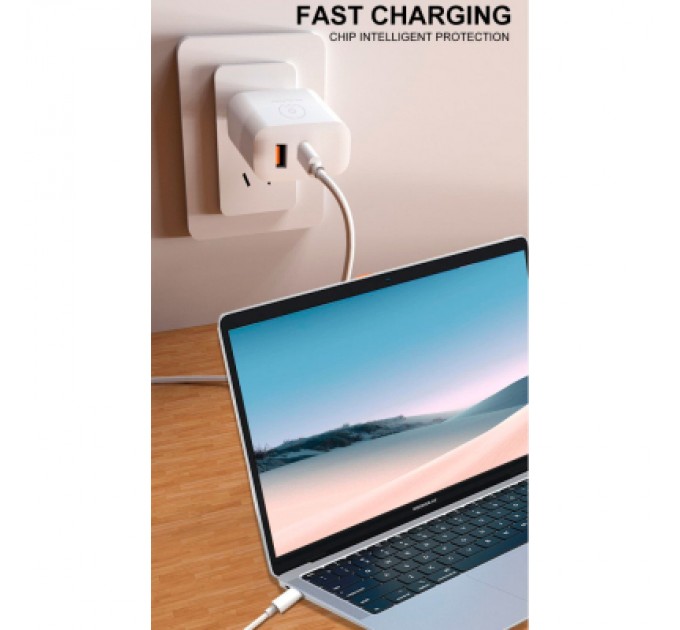 WUW Зарядний пристрій WUW C209 1xUSB-C PD45W + 1xUSB QC3.0 18W White (WUW-C209)