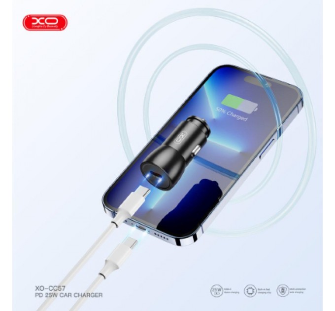XO Зарядний пристрій XO CC57 USB-C PD25W Black (CC57_Black)