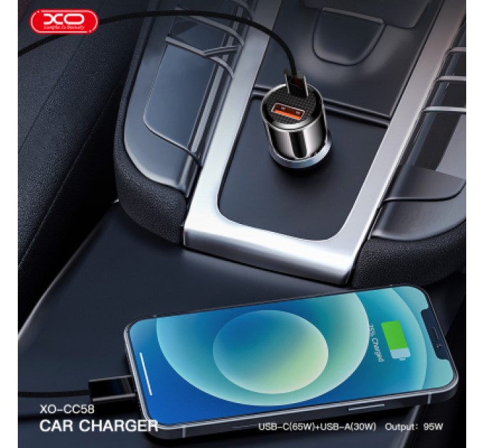 XO Зарядний пристрій XO CC58 USB-C PD65W + USB-A 30W Gray (CC58_Tarnish)