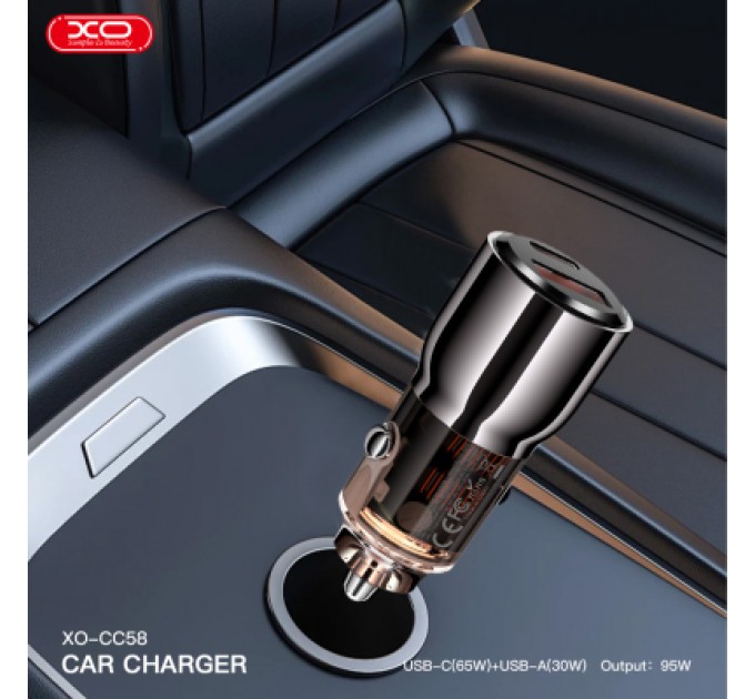 XO Зарядний пристрій XO CC58 USB-C PD65W + USB-A 30W Gray (CC58_Tarnish)