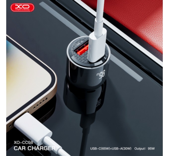 XO Зарядний пристрій XO CC58 USB-C PD65W + USB-A 30W Gray (CC58_Tarnish)