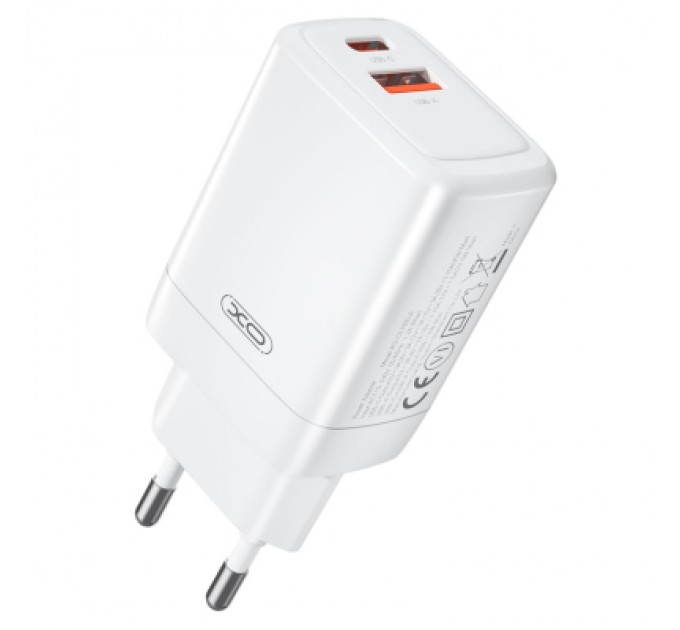 XO Зарядний пристрій XO CE16 67.5W USB-C PD45W + USB-A QC 22.5W White (CE16_White)