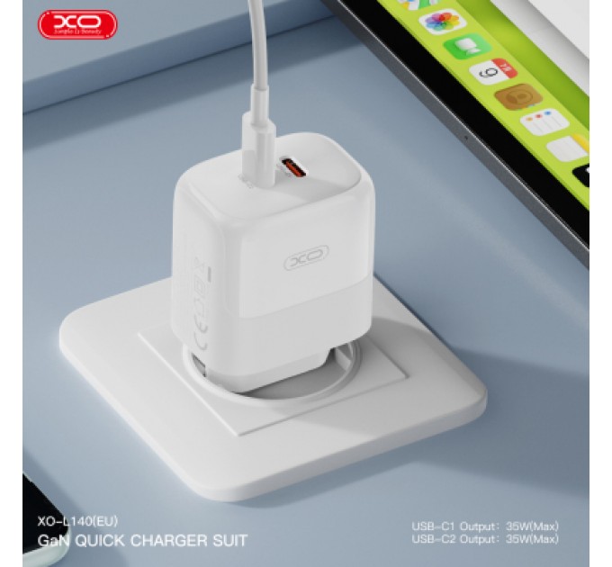 XO Зарядний пристрій XO L140 35W 2xUSB-C PD White (L140_White)