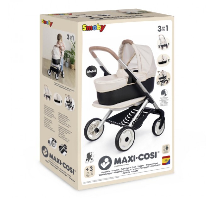 Smoby Коляска для ляльок Smoby Maxi-Cosi 3 в 1. Айворі зі знімною люлькою, 55 x 39 x 64 см, 3+ (7600253122)