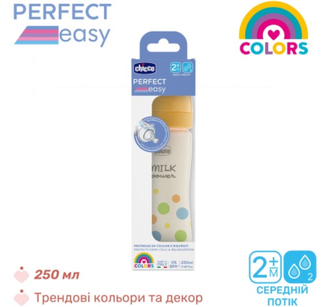 Chicco Пляшечка для годування Chicco Perfect Easy силіконова, від 2 міс., середній потік 250 мл (20243.20)