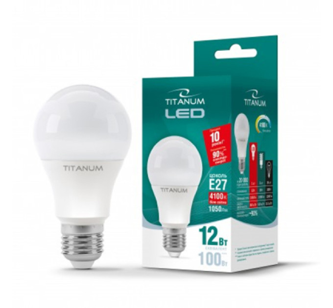 TITANUM Лампочка TITANUM A60 12W E27 4100K 220V (TLA6012274)