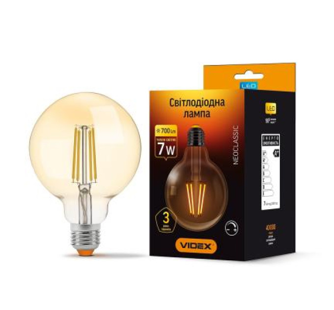 Videx Лампочка Videx Filament G95FAD 7W E27 2200K 220V (VL-G95FAD-07272)
