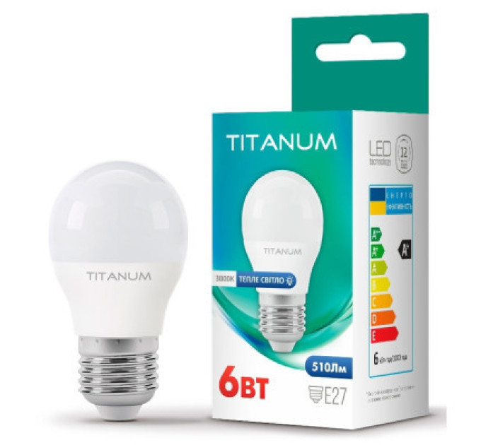 TITANUM Лампочка TITANUM G45 6W E27 3000K (TLG4506273)