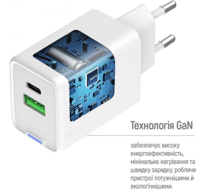 ColorWay Зарядний пристрій ColorWay C101A GaN Mini 20W PD PPS USB-C + USB-A QC4.0 + cable USB-C to USB-C black (CW-CHS062PDC-WT)