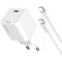 Зарядний пристрій ColorWay C101D GaN Mini 20W PD PPS USB-C + cable USB-C to Lightning white (CW-CHS059PDL-WT)