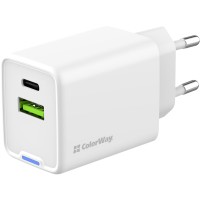 Зарядний пристрій ColorWay C101E GaN Mini 45W PD PPS USB-C + USB-A QC4.0 white (CW-CHS060PD-WT)
