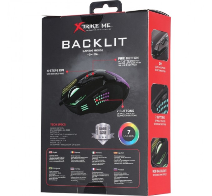 Xtrike ME Мишка Xtrike ME GM-216 RGB USB Black (GM-216)