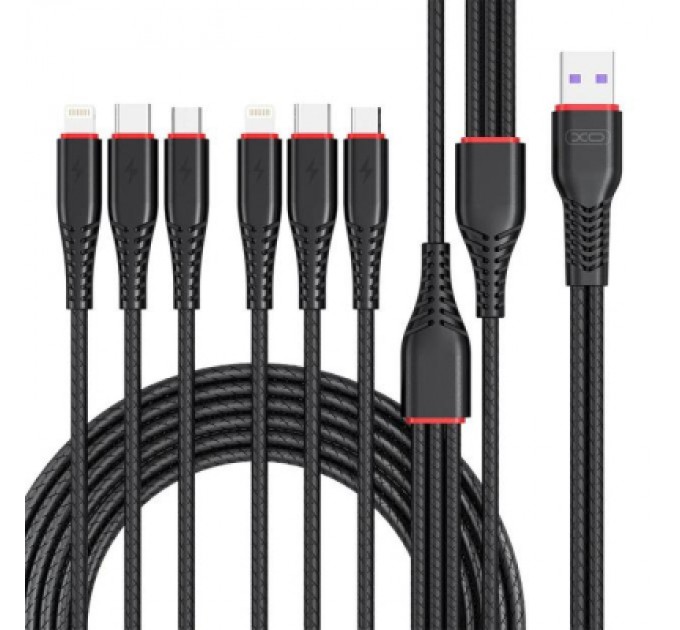 XO Дата кабель USB 2.0 AM to 2xLightning + 2xMicro 5P + 2xUSB-C 1.2m black XO (XO-NB196-6in1)