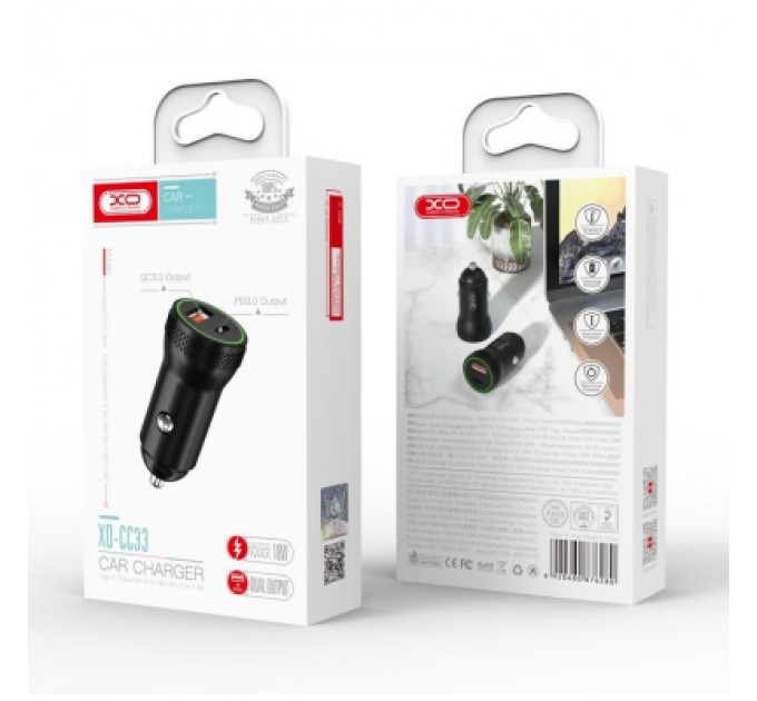 XO Зарядний пристрій XO 1xUSB QC3.0 + 1xUSB-C PD18W black (CC33-BK)