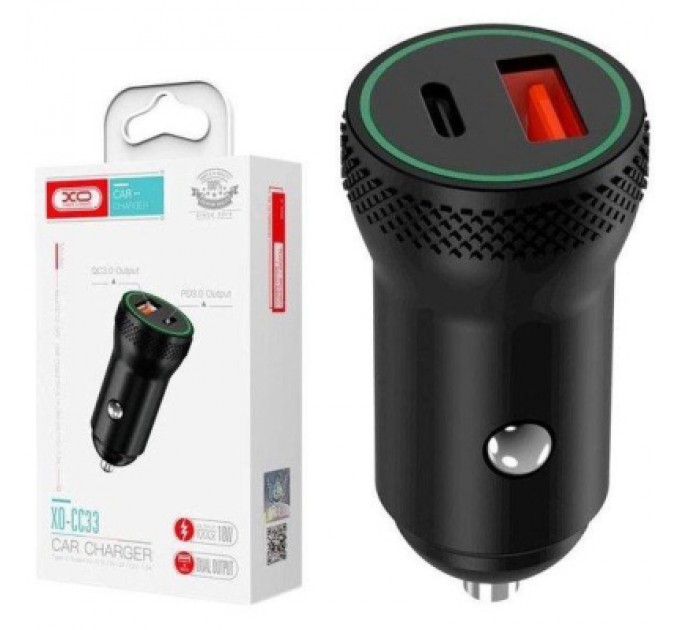 XO Зарядний пристрій XO 1xUSB QC3.0 + 1xUSB-C PD18W black (CC33-BK)