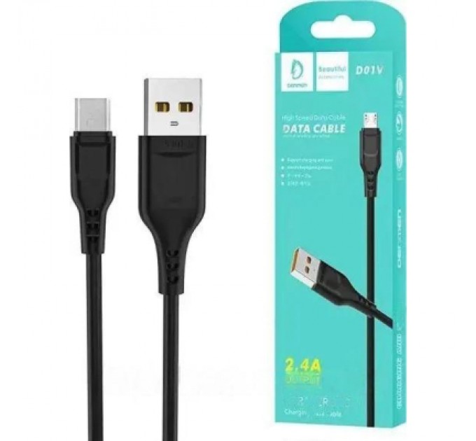 Denmen Дата кабель USB 2.0 AM to Micro 5P 1.0m 2.4A silicone black Denmen (DM-D01V-BK)