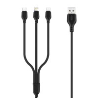Дата кабель USB 2.0 AM to Lightning + Micro 5P + USB-C 1.0m 2.1A black XO (NB103-3in1-1-BK)