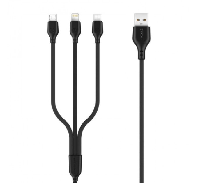 XO Дата кабель USB 2.0 AM to Lightning + Micro 5P + USB-C 1.0m 2.1A black XO (NB103-3in1-1-BK)