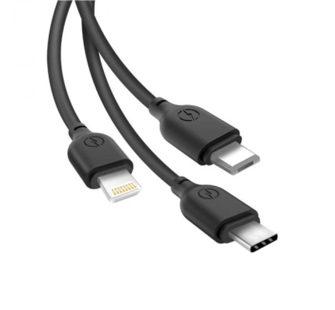 XO Дата кабель USB 2.0 AM to Lightning + Micro 5P + USB-C 1.0m 2.1A black XO (NB103-3in1-1-BK)