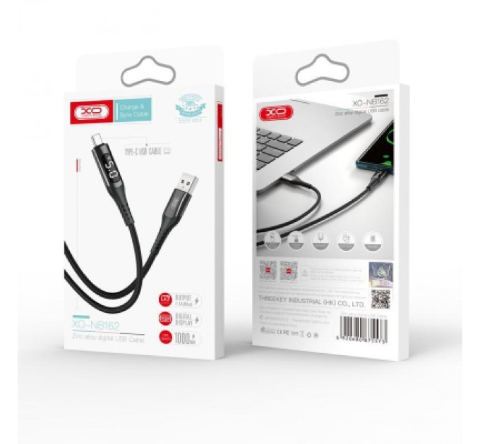 XO Дата кабель USB 2.0 AM to Lightning 1.0m 2.4A LED black XO (NB162-L-1-BK)