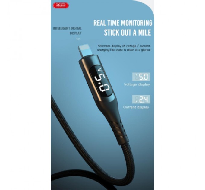 XO Дата кабель USB 2.0 AM to Lightning 1.0m 2.4A LED black XO (NB162-L-1-BK)