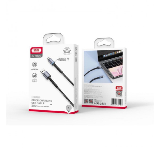 XO Дата кабель USB 2.0 AM to Micro 5P 1.0m 2.4A black XO (NB215-M-BK)