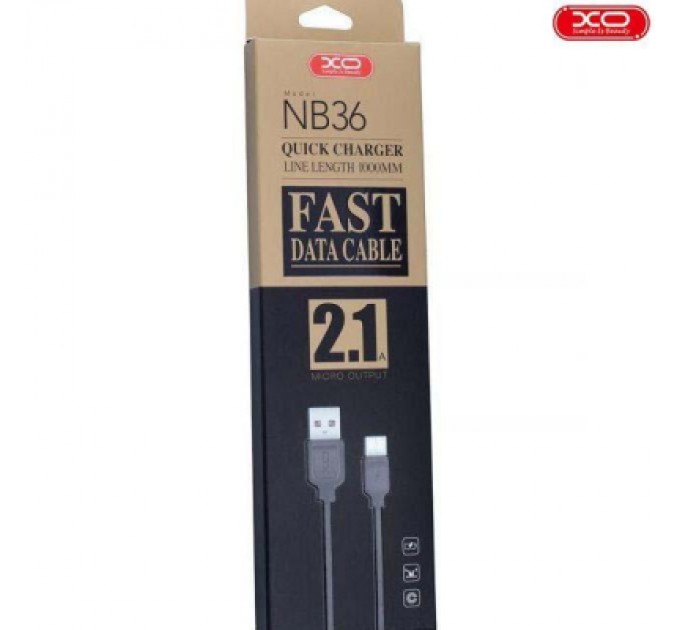 XO Дата кабель USB 2.0 AM to Micro 5P 1.0m 2.1A black XO (NB36-M-1-BK)