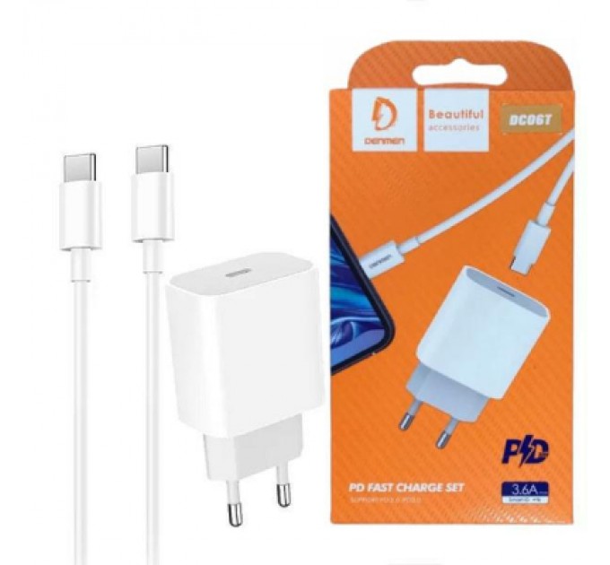 Denmen Зарядний пристрій Denmen USB-C PD20W 3.6A + cable USB-C to USB-C white (DM-DC06T-WH)