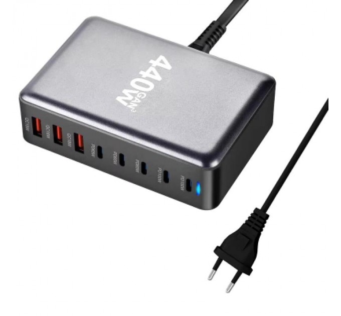 XoKo Зарядний пристрій XoKo 2xUSB-С PD100W + 3xUSB-С PD65W + 3xUSB QC18W 440W GaN (QC-400)