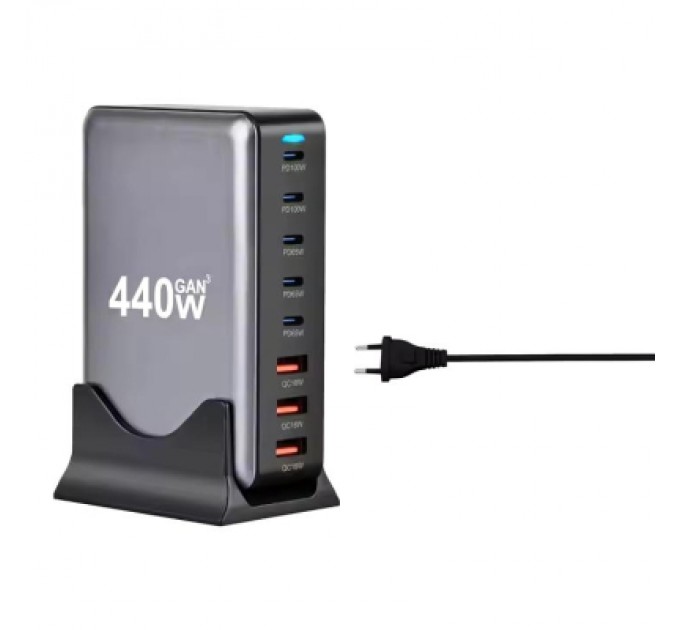 XoKo Зарядний пристрій XoKo 2xUSB-С PD100W + 3xUSB-С PD65W + 3xUSB QC18W 440W GaN (QC-400)