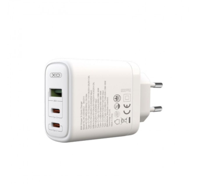 XO Зарядний пристрій XO 2xUSB-C PD65W + 1xUSB 45W white (СE04-WH)