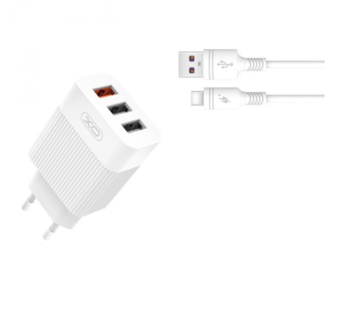 XO Зарядний пристрій XO 1xUSB QC3.0 18W + 2xUSB 2.4A + cable USB-C white (L72-TC-WH)