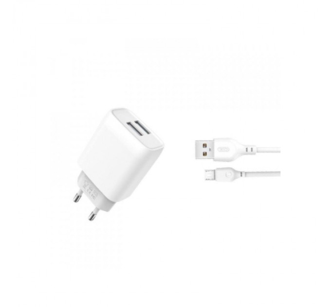 XO Зарядний пристрій XO 2xUSB 2.4A + cable USB to Micro 5P white (L57-M-WH)